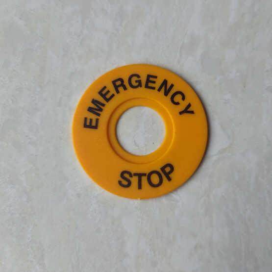 安装孔22mm 外径60mm 急停按钮标牌 橙色警示告圈EMERGENCY STOP - 实物图