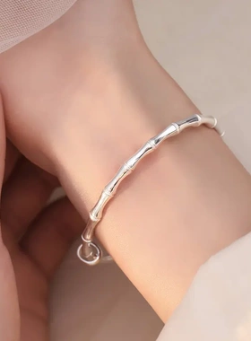 s925银简约实心竹节手镯女经典推拉款手环高级感礼物手饰品