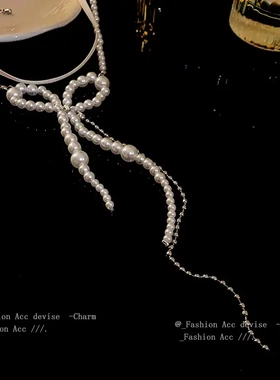 珍珠结流苏双层项链法式小众设计感锁骨链时尚百搭饰品女