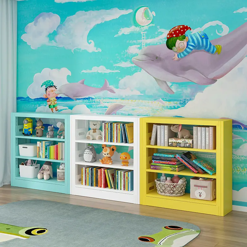 钢制馆书架家用落地置物架儿童书柜客厅架简易铁艺储物架