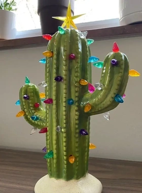 独立站爆款 erami hristmas atus 树脂圣诞仙人掌（带灯）