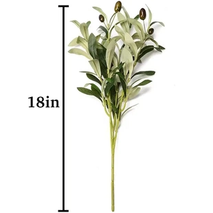 假花仿真橄榄树枝人造植物绿色茎玉兰叶假浆果丝绸布叶插枝