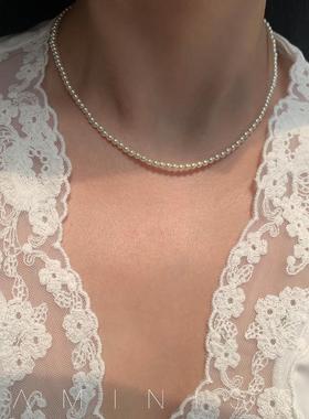 Raminisce施家baby珍珠项链正圆强光小极细款复古14k包金颈链女夏