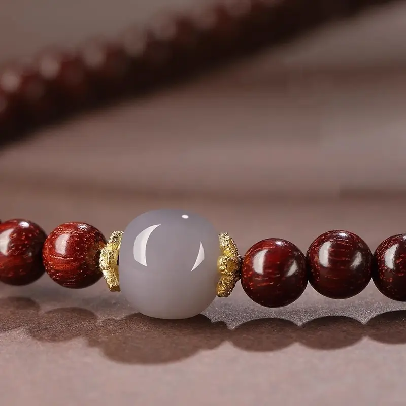 民族风小叶紫檀108颗手串玉石男女情侣款十二生肖本命佛手链礼物