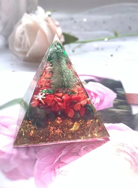 天然水晶碎石圣诞渐变亮片树塔塔家居工艺品树脂摆件桌面