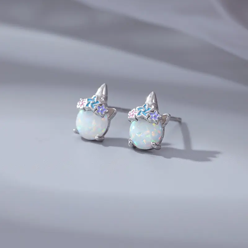 s925银耳钉女甜可爱小巧欧泊学生耳饰品