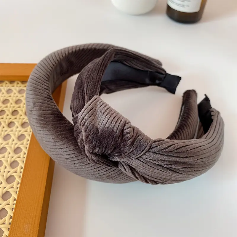 韩版时尚纯色针织发箍宽边打结发卡气质灰色洗脸压发条纹百搭头饰