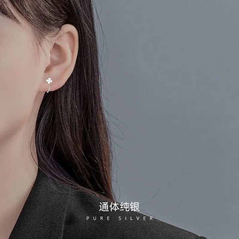 s999纯银耳钉简约足银耳环气质银耳圈新款潮养耳洞小巧饰品