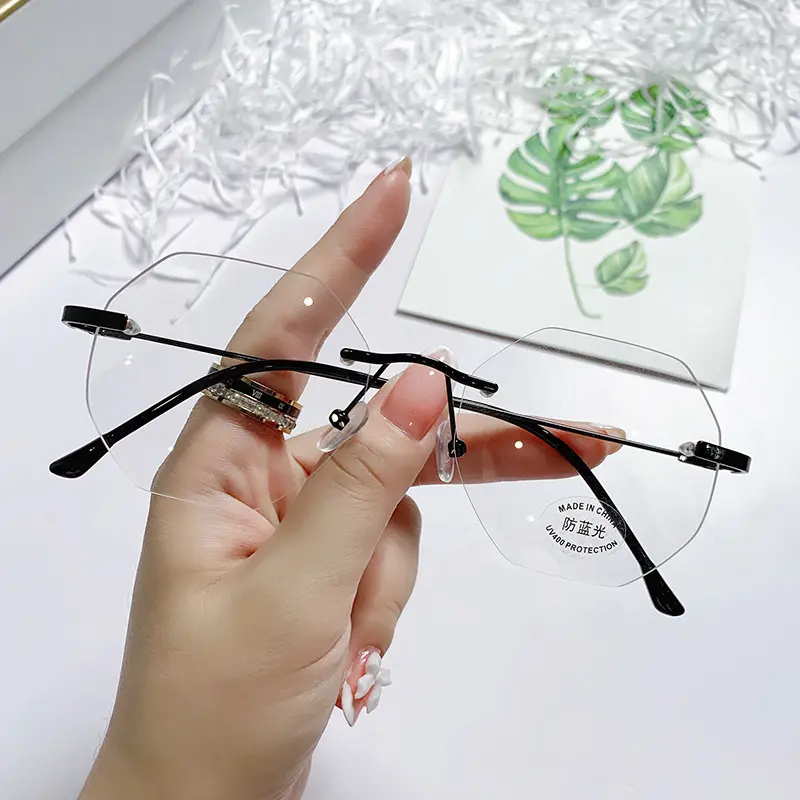 新款框防蓝光眼镜女时尚八角多边形平光镜学生近视成品眼镜