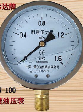 雷尔达耐震压力表YN100 1 16 25mpa油压表液压真空表010MPA