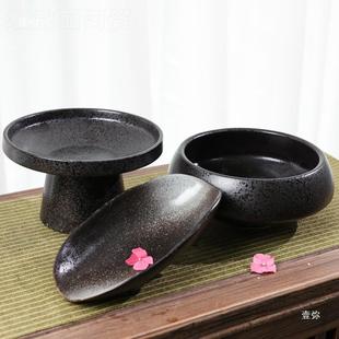 日插花式 陶瓷中幽墨花器复古禅意式 器皿花盘小原流剑花山XZP插器