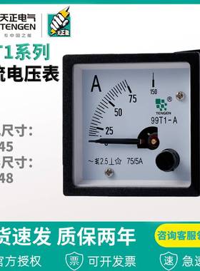 TENGEN天正 99T1A电流表50/5 100/5 150/5 200指针式交流48*48mm