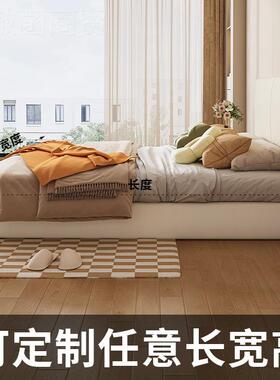 #薄床床钢头实木床主卧室KGJ皮木落地齐边床型现代简约小户床架可