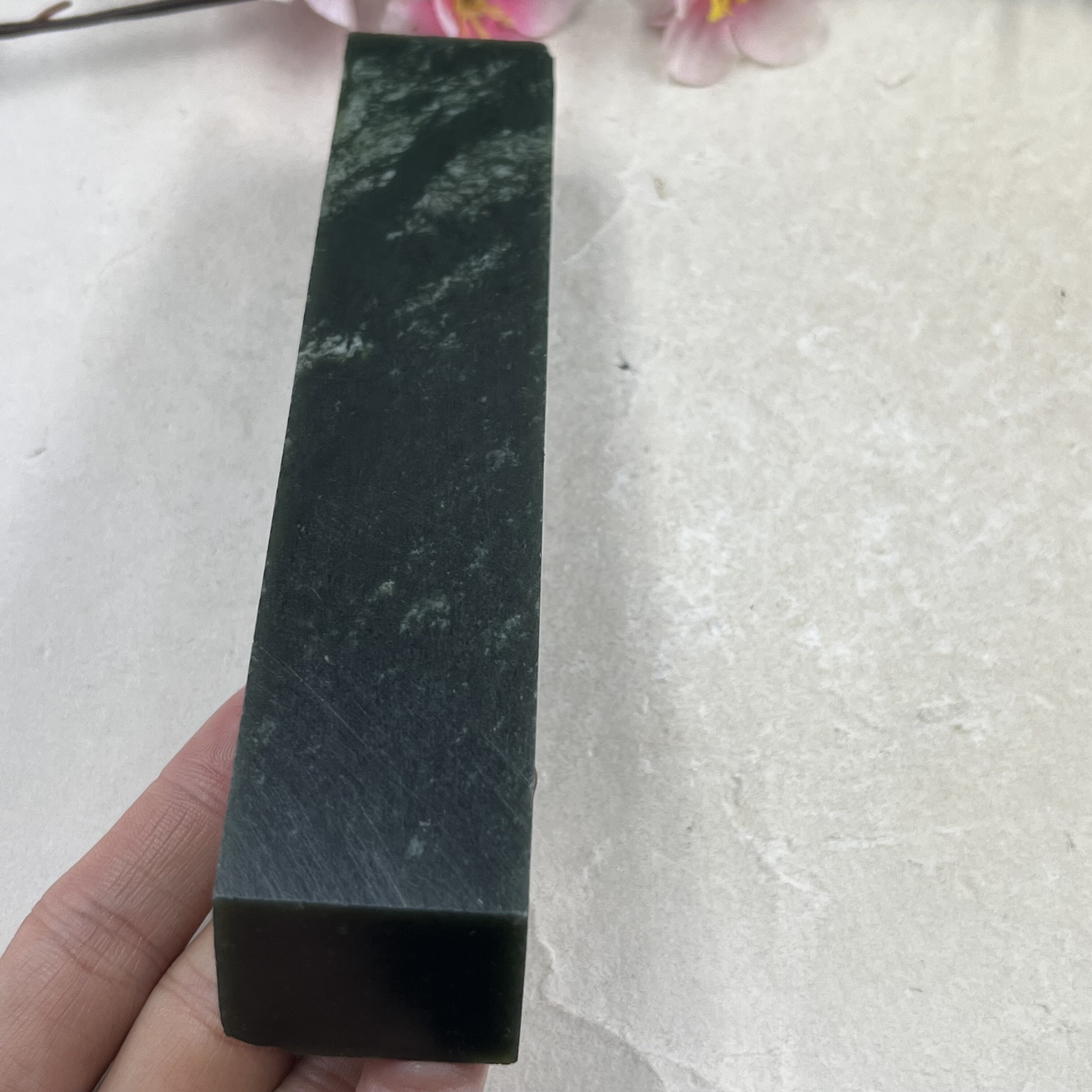 新疆和田玉青玉长条印章边角料镇尺镇玉 石料毛料包邮男女266克ta