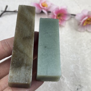 2件价新疆和田玉糖玉白玉翠青印章边 角料长条镇尺玉石料包邮ta
