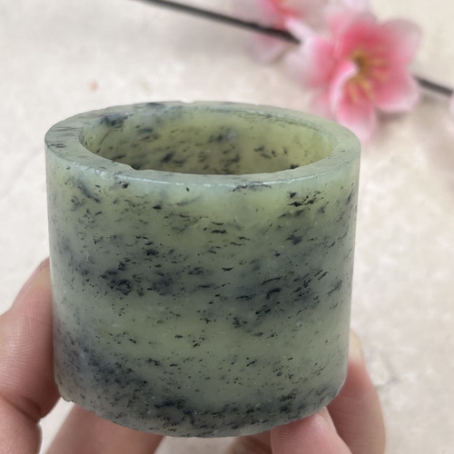 新疆和田玉青花籽圆环平安车挂件边角料玉石圆圈鱼缸料包邮56克ta