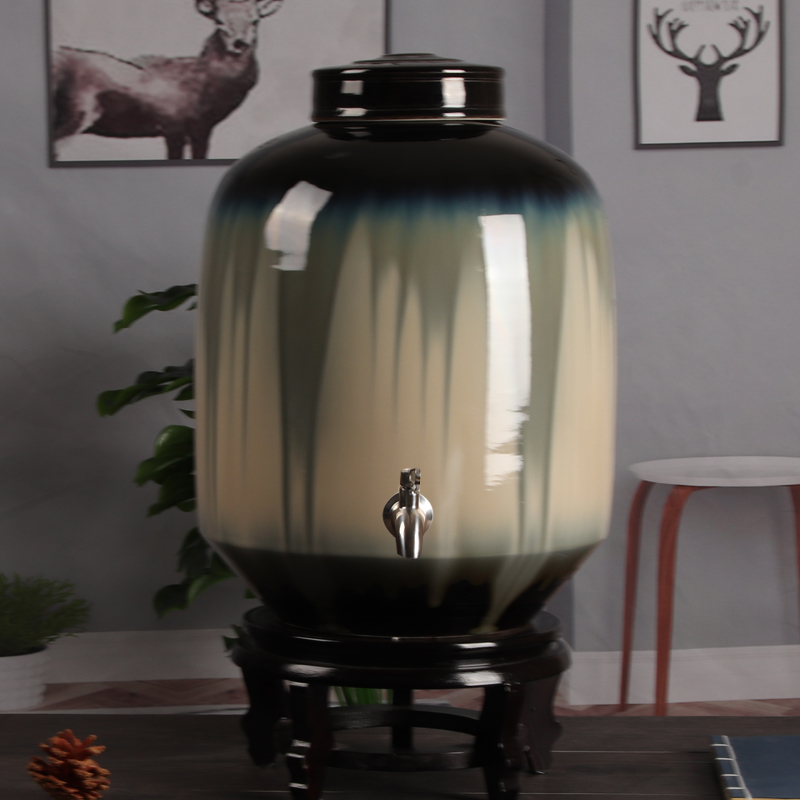 景德镇窑变陶瓷水缸酒坛家用带盖密封油缸15斤25斤茶道泡茶抽水缸