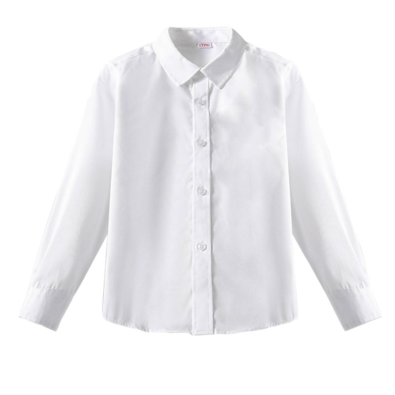 加绒白衬衫男童冬季加厚打底衫小学生男孩寸衫儿童白色衬衣校服