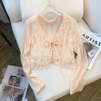 法式蕾丝防晒开衫女黑色短款上衣配吊带连衣裙外搭披肩罩衫女夏季