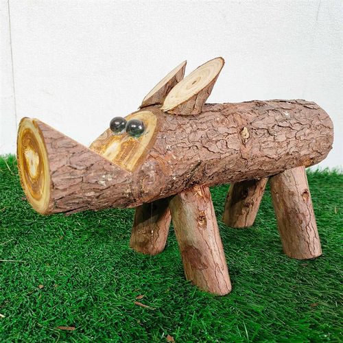 小型创意木头小猪原木手工制作木偶农田稻田主题劳动者背景木头