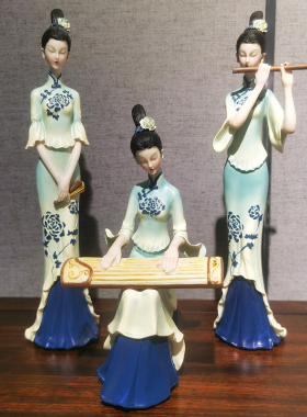 新中式只此青绿摆件中国风古典仕女高档博古架茶室玄关酒柜装饰品