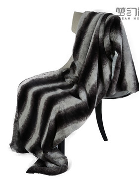 样板房搭巾深清灰色仿兔毛北欧搭毯沙发床上搭巾床尾毯软装装饰毯