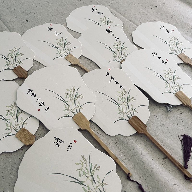 汉服旗袍扇子古风新中式国风夏天轻便宣纸团扇纸扇书法手绘题字