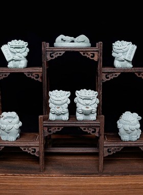 创意招财石狮子香插茶桌桌面茶宠摆件青砂石风狮爷鱼缸造景装饰品