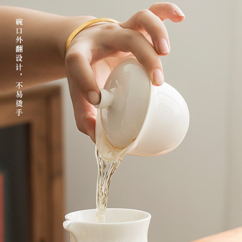 猪油白户外旅行茶具套装白瓷便携简约风礼盒装盖碗泡茶壶陶瓷茶杯