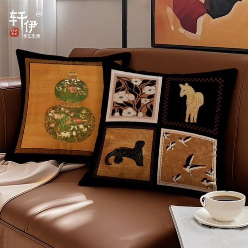 中古风沙发抱枕高级感靠背垫床头靠枕套新款车载靠枕垫含芯靠垫子