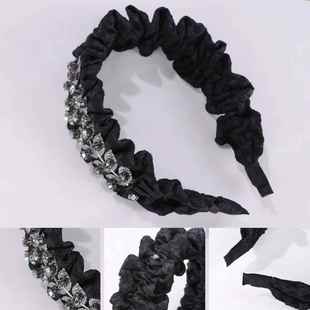 水钻麦穗发箍女2023秋冬新款 高端褶皱头箍显气质高颅顶压发捆头饰