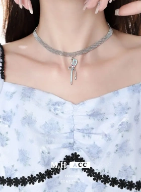 蓝色滴油拼接结锁骨链女时尚百搭项链高级感吊坠项饰