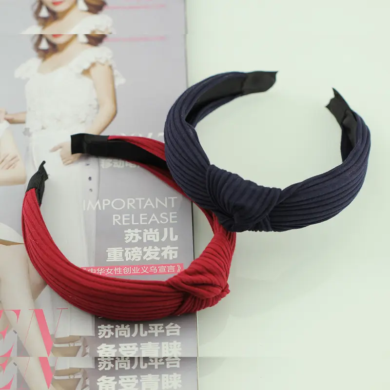 韩版新款发饰头饰布艺针织交叉打结发箍发带头箍宽边条纹2元