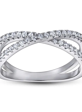 首饰欧美时尚x字母十字交叉排戒s925纯银戒指女微镶锆石