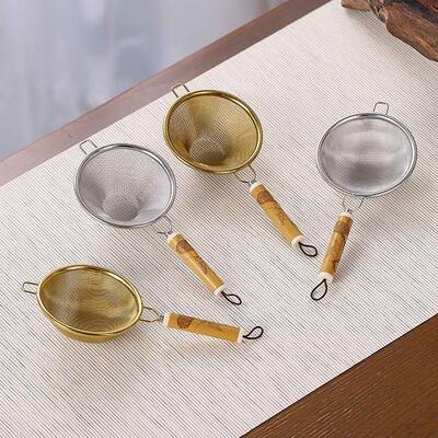 锈钢茶漏茶网茶滤创DFI意紫叶竹器柄日式茶过滤功夫不茶具配件