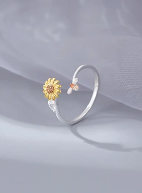s925银小清新雏菊戒指女简约森系小众设计花朵指环潮