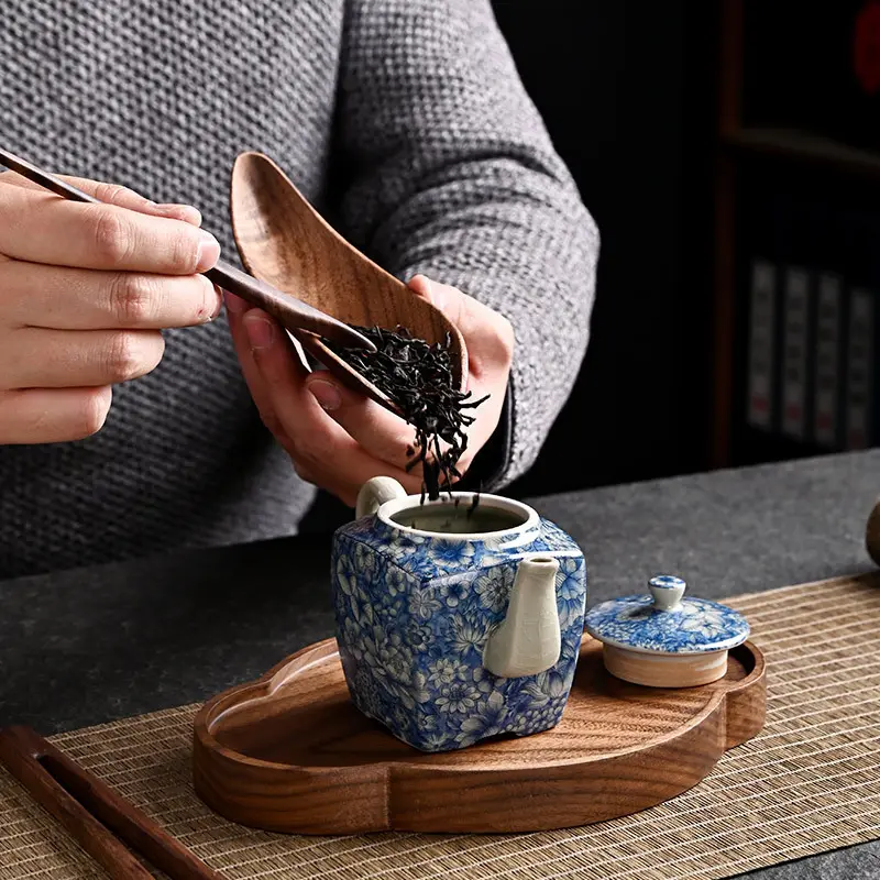中式胡桃木荷瓣实木茶则三件套礼盒装茶拨茶夹茶荷茶具茶道零配件