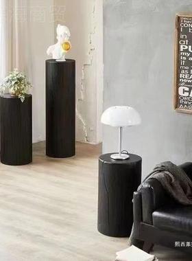 实落简约圆形简约木化黑色VXY黑色碳民宿侘寂风北欧地木墩摆件其