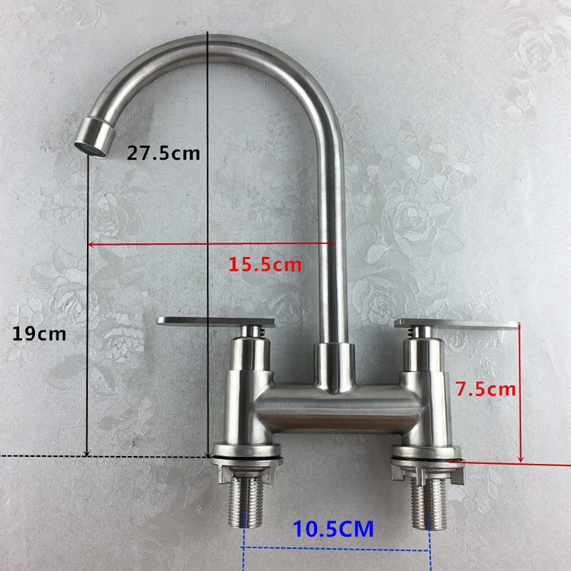 304不锈钢双孔面盆冷热水龙头老式三孔龙头洗脸盆双开水龙头冷暖