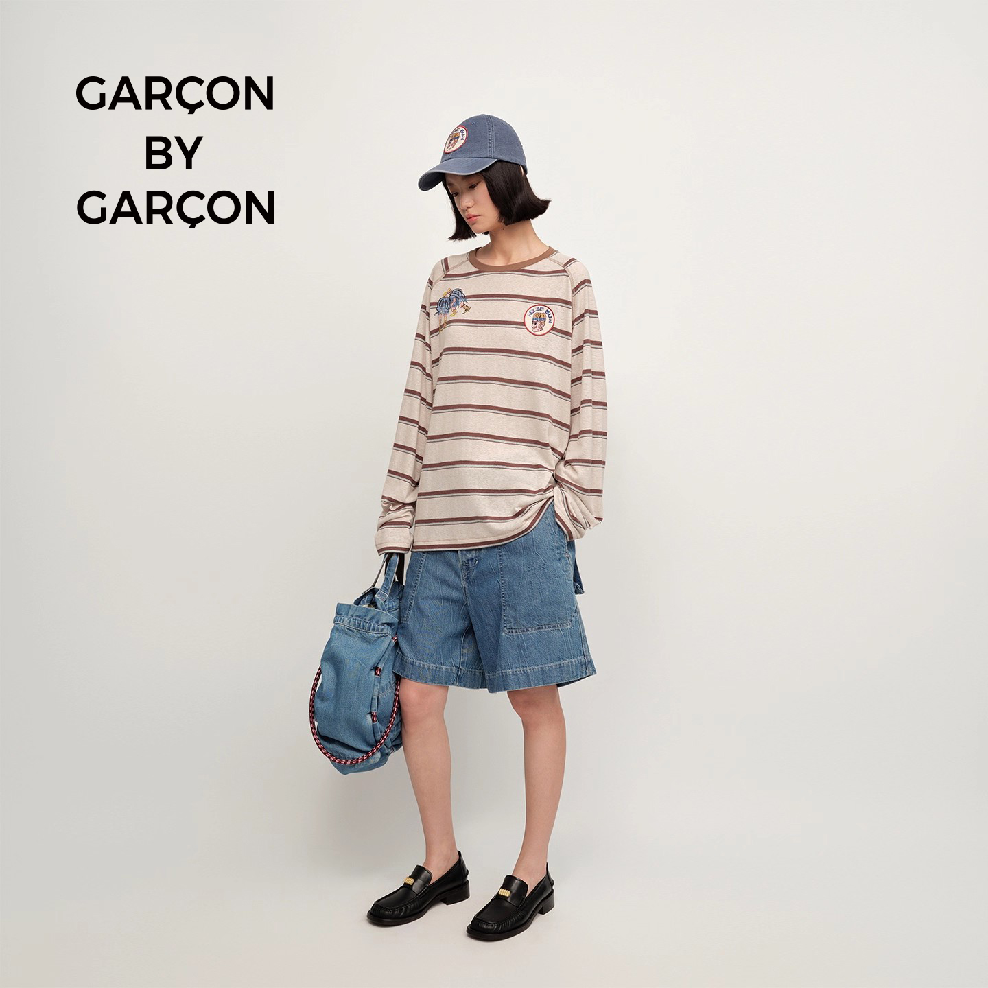 【明星同款】GARCON BY GARCON NEED SUN刺绣装饰标条纹长袖T恤