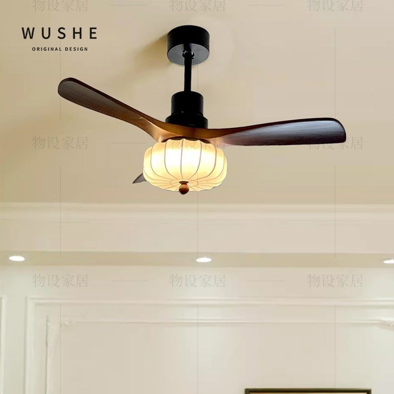 法式中古风扇灯现代简约高级感全光谱胡桃木色餐厅卧室吸顶吊扇灯,家装灯饰光源,风扇灯,淘宝优惠券,粉丝福利购,淘宝优惠卷