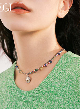 ZEGL彩色笑脸串珠项链女轻奢小众2023新款爆款甜酷夏季双层锁骨链