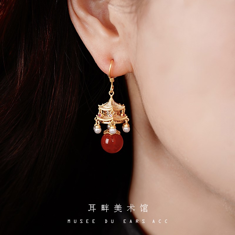 A宫灯耳环女2024新款爆款高级感中式独特轻奢耳饰女耳坠小众独特