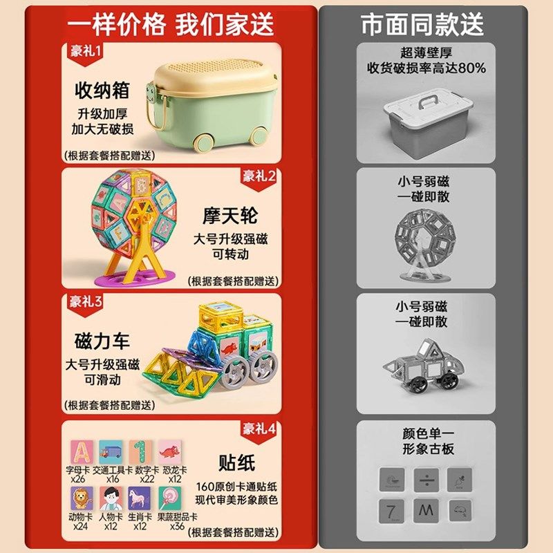 磁力片棒儿童益智积木磁铁吸铁石贴拼图男孩女孩益智拼装磁性玩具,玩具/童车/益智/积木/模型,普通塑料积木,淘宝优惠券,粉丝福利购,淘宝优惠卷
