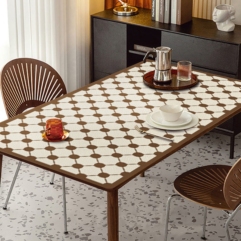 复古格子轻奢高级感皮革桌布防水防油防烫家用餐桌垫茶几布台布