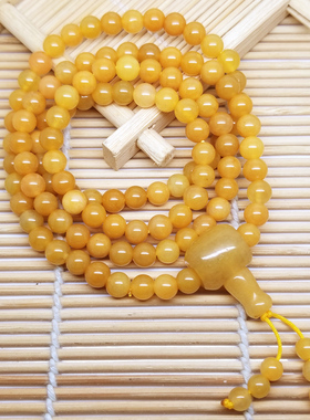 天然黄玉108颗多圈佛珠手链男女款民族风个性饰品念珠手串项链小