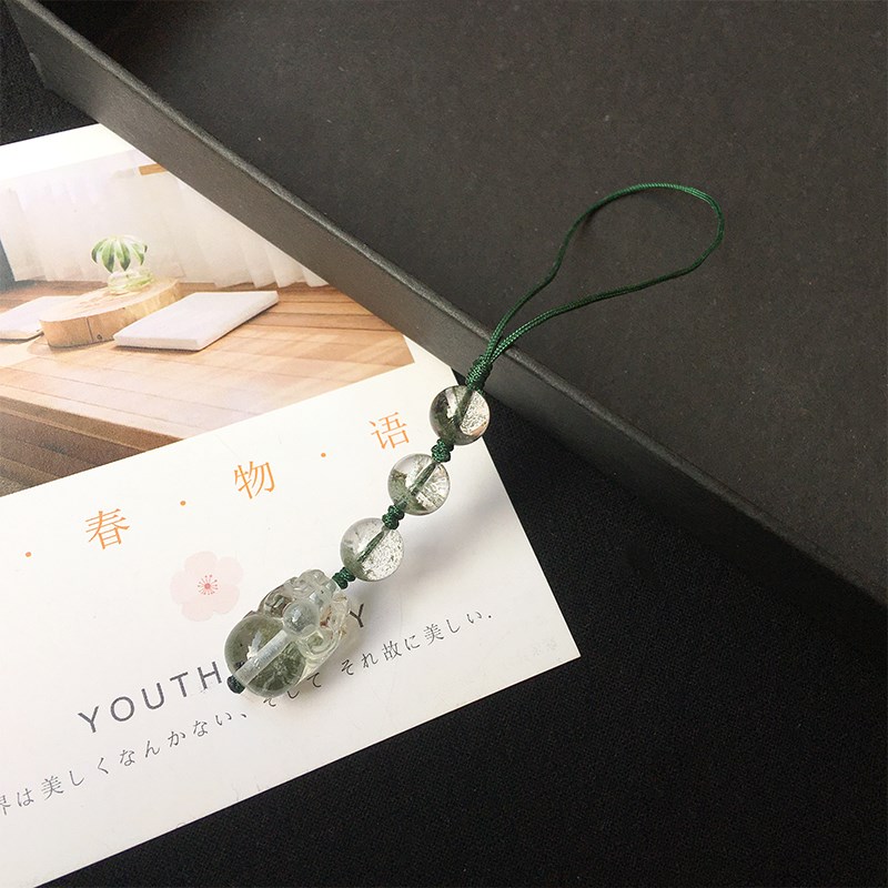 天然绿幽灵貔貅水晶手机链手机挂绳包挂件男女吊坠汽车钥匙扣挂饰
