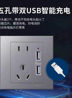 junon俊朗开关二三插座灰色面板家用暗装86型一开五孔十孔16a空调