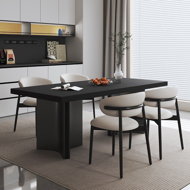 意式轻奢纯色岩板餐桌椅组合家用现代极简小户型长方形带下挂饭桌,住宅家具,岩板餐桌,淘宝优惠券,粉丝福利购,淘宝优惠卷