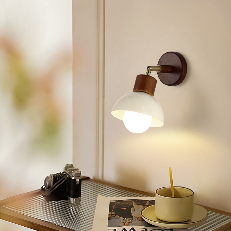 法式壁灯卧室床头灯实木奶油风新款简约复古可旋转过道灯护眼壁灯